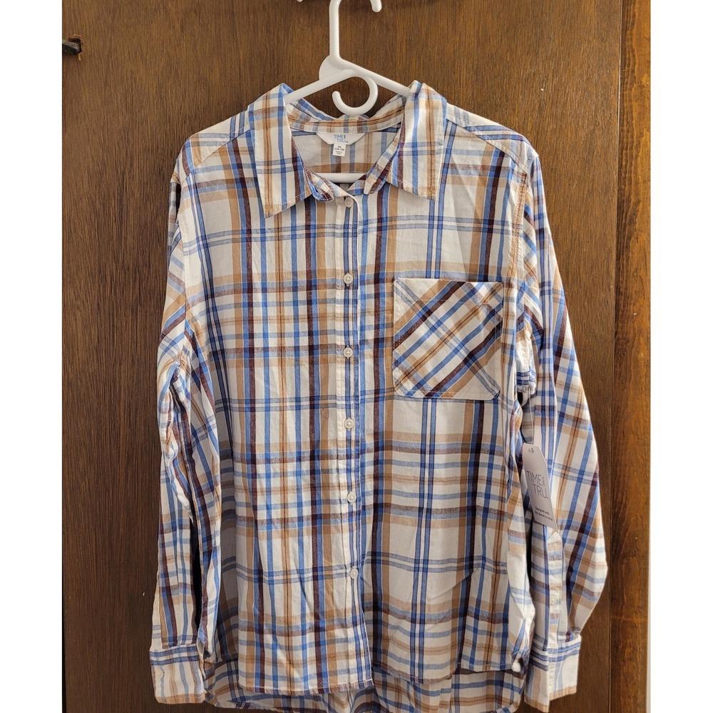 New! Time and Tru women's button-up long sleeve lined striped shirt XL Western